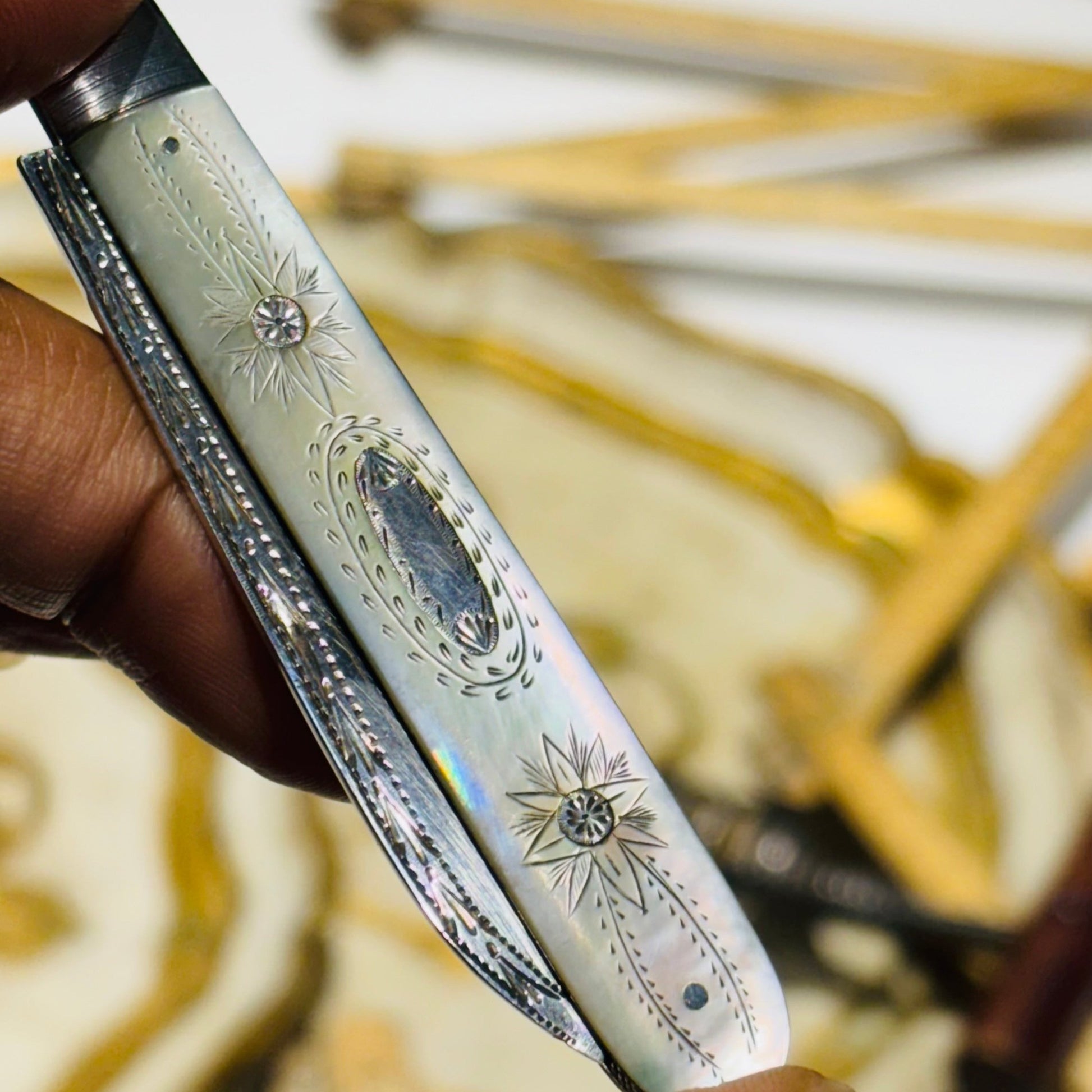 Georgian Silver and Mother of Pearl Fold Fruit Knife 