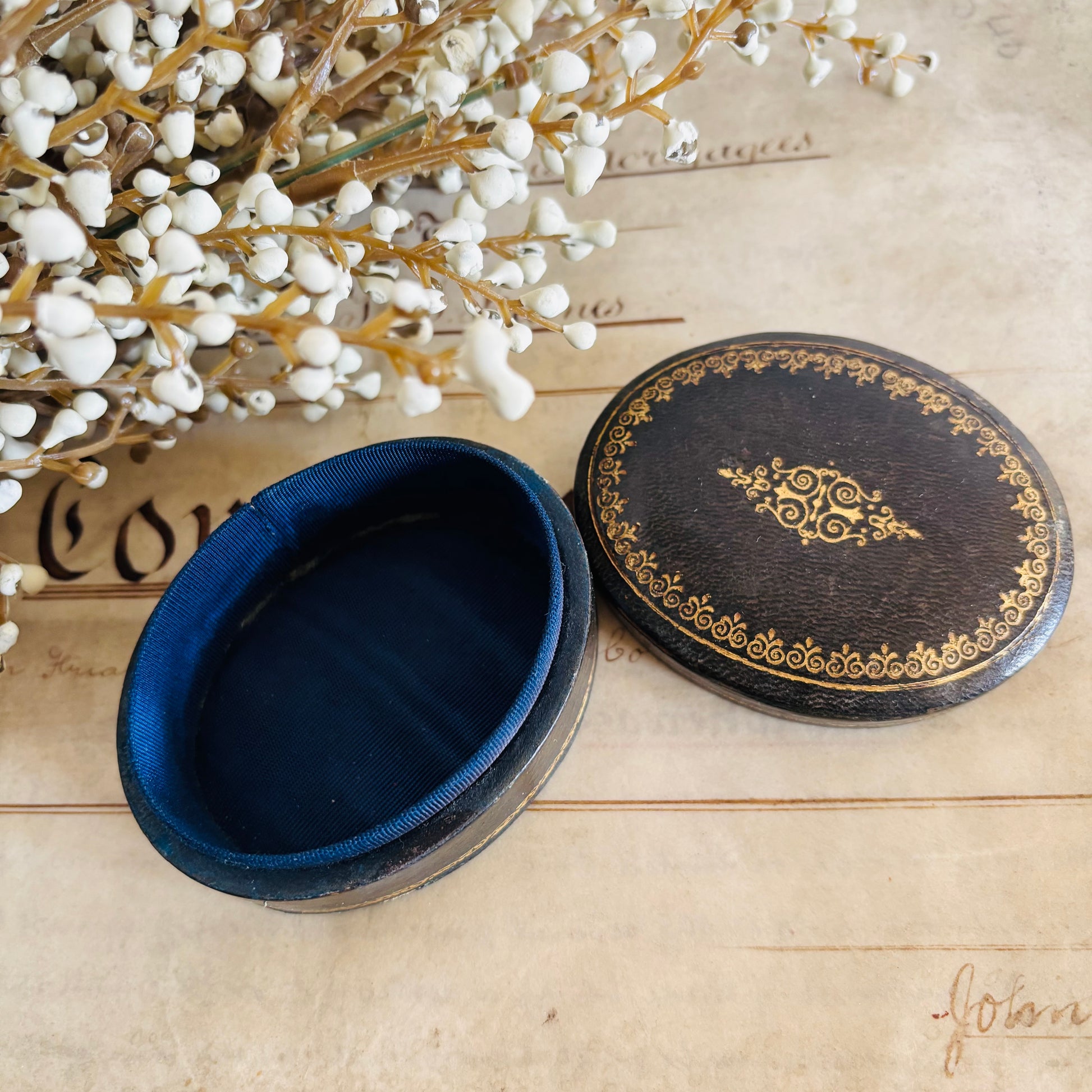Vintage Tooled Leather Florentine Box | Oval Jewellery Box