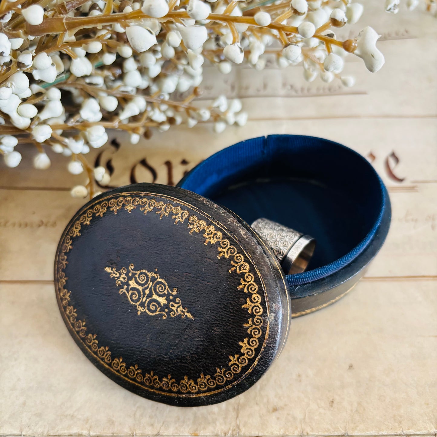 Vintage Tooled Leather Florentine Box | Oval Jewellery Box