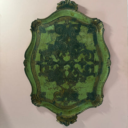 Vintage Florentine Distresses Green & Gold Decorative Italian Tray