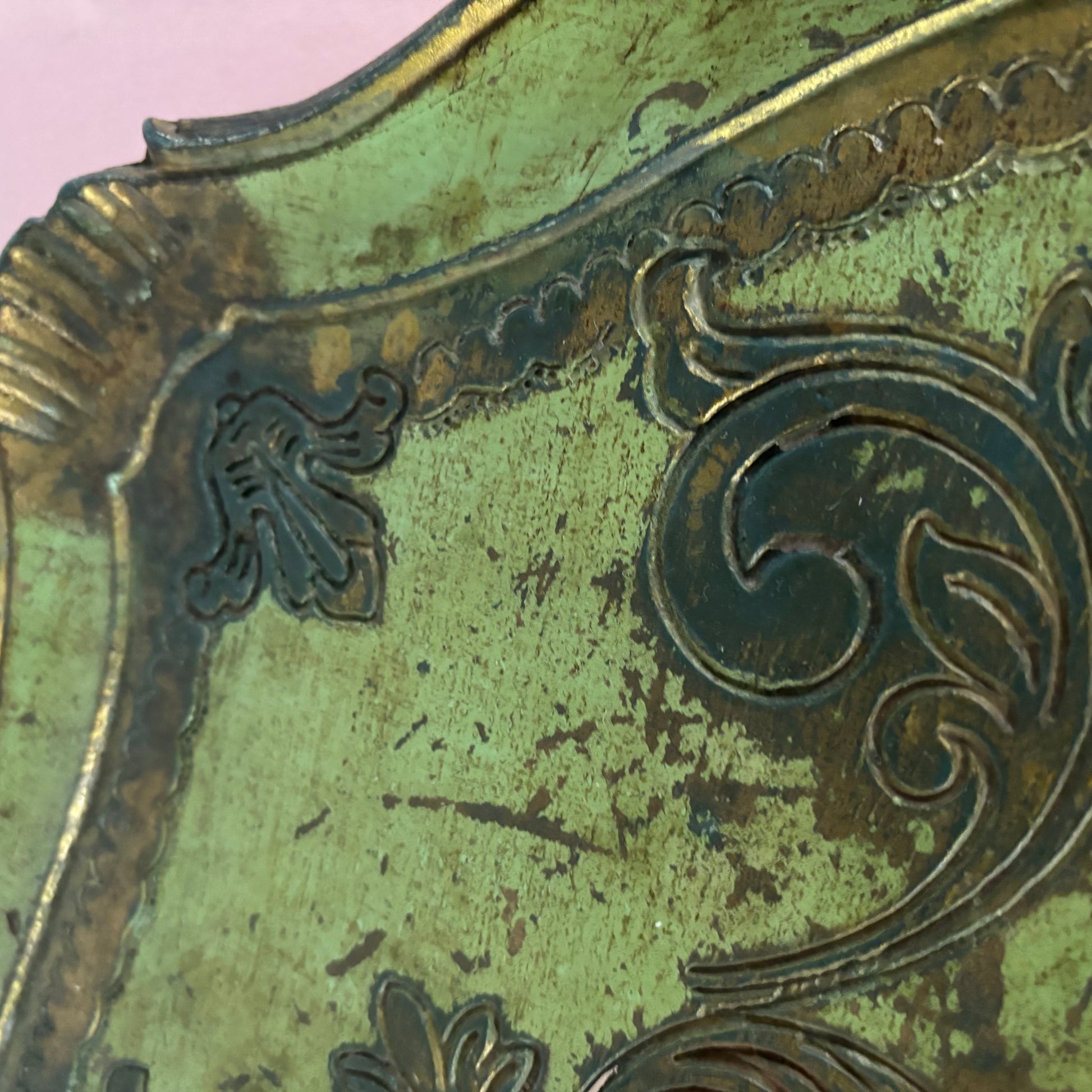 Vintage Florentine Distresses Green & Gold Decorative Italian Tray
