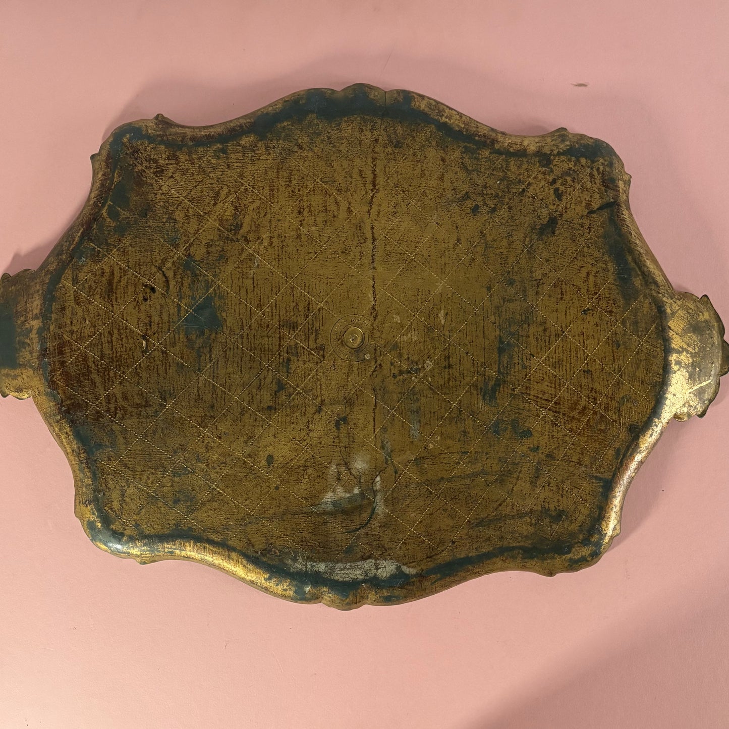 Vintage Florentine Distresses Green & Gold Decorative Italian Tray