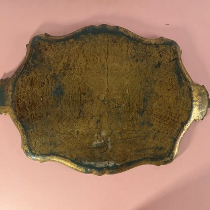 Vintage Florentine Distresses Green & Gold Decorative Italian Tray