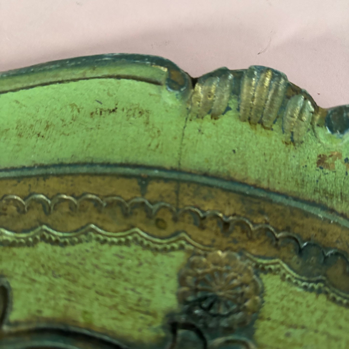 Vintage Florentine Distresses Green & Gold Decorative Italian Tray