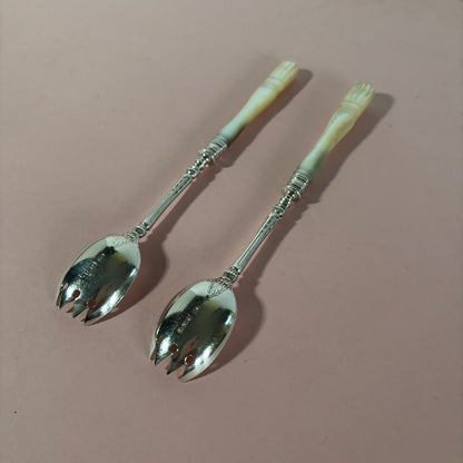 Antique Sterling Silver & Mother Of Pearl Runcible Spoons | Sporks