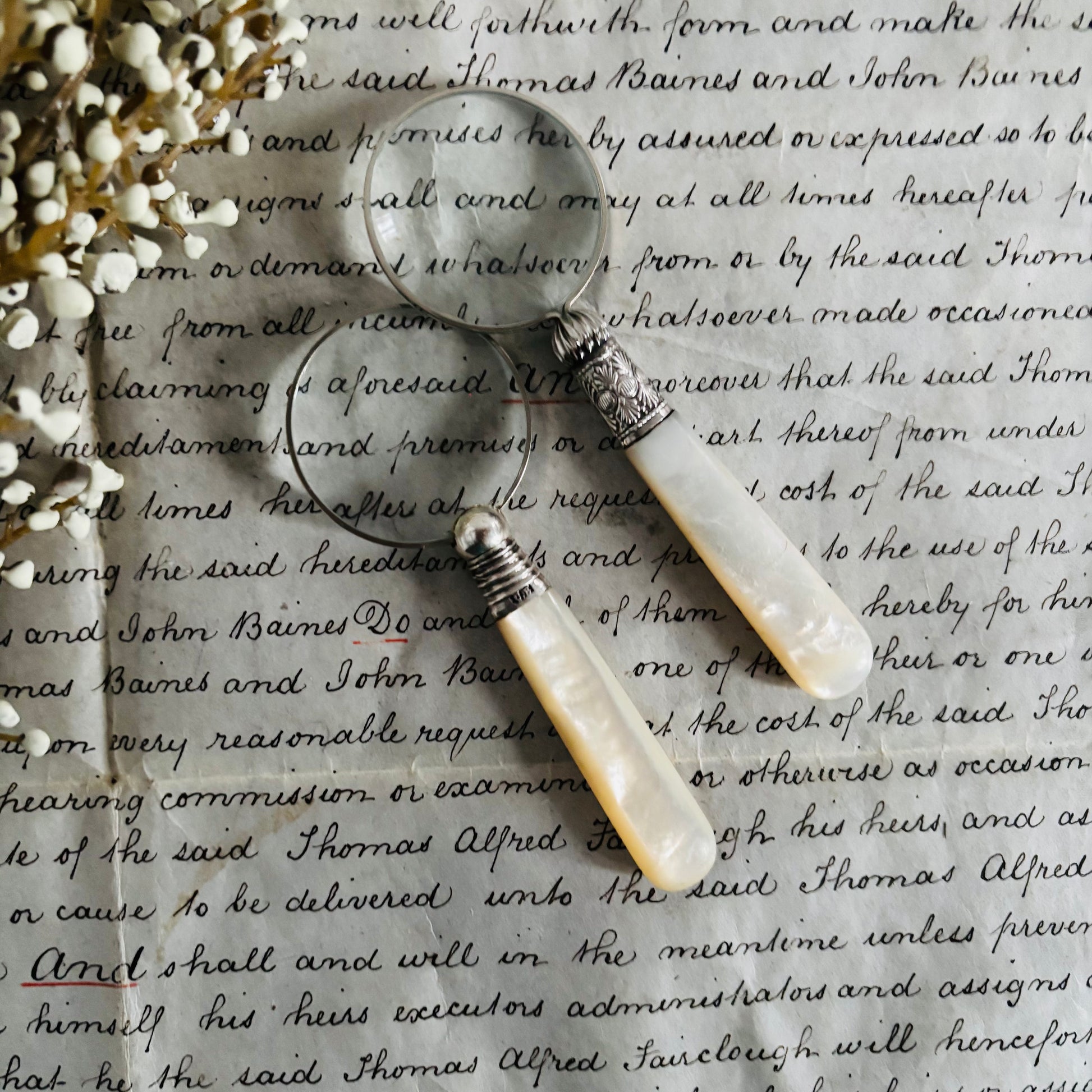 Magnifying Glass with Antique Cutlery Handles | Mother of Pearl & Silver