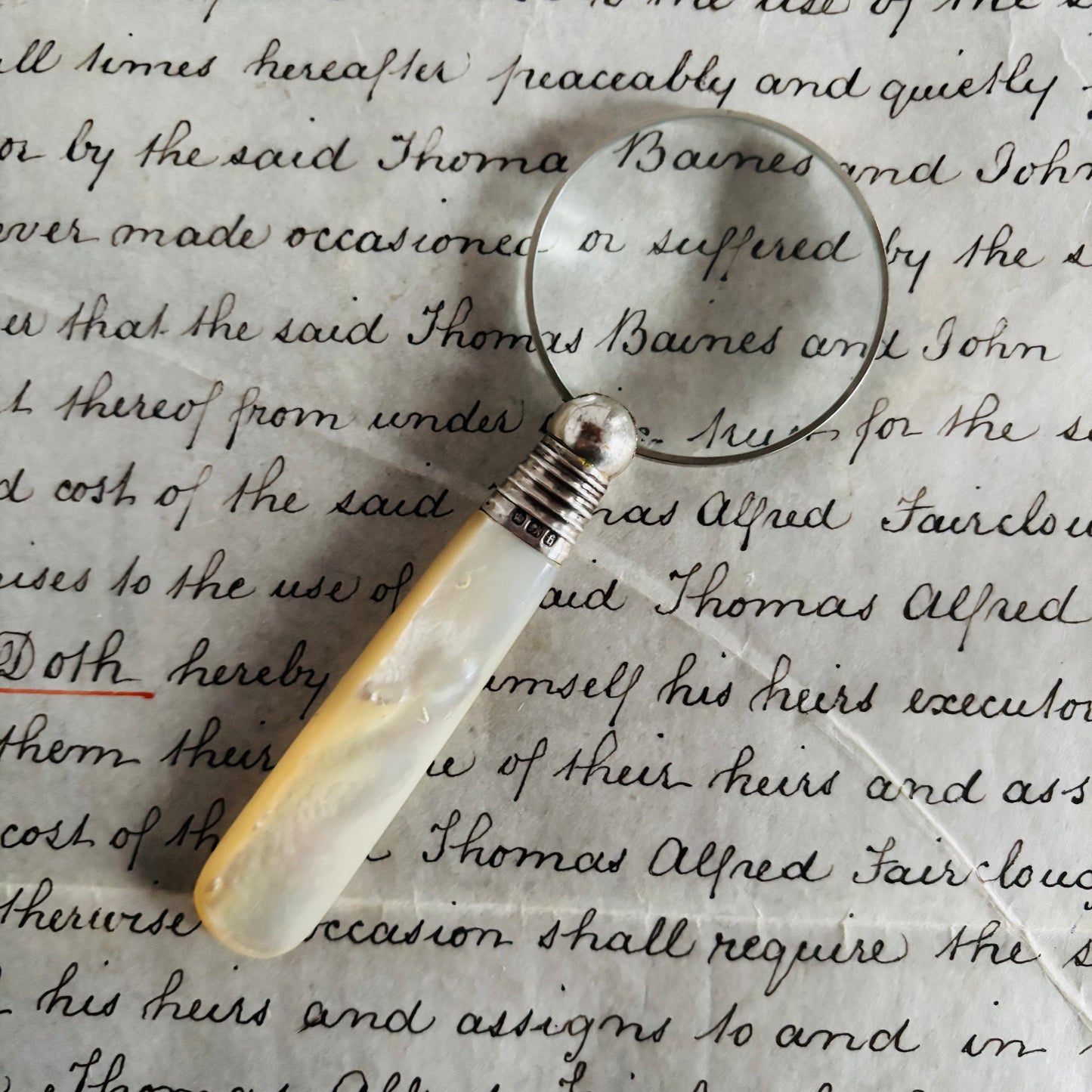 Magnifying Glass with Antique Cutlery Handles | Mother of Pearl & Silver