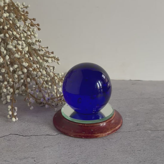 Vintage Blue Glass Ball Paperweight 