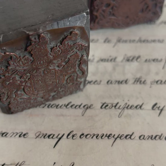 Antique Copper Printing Typeset Blocks | Heraldic Coat of Arms