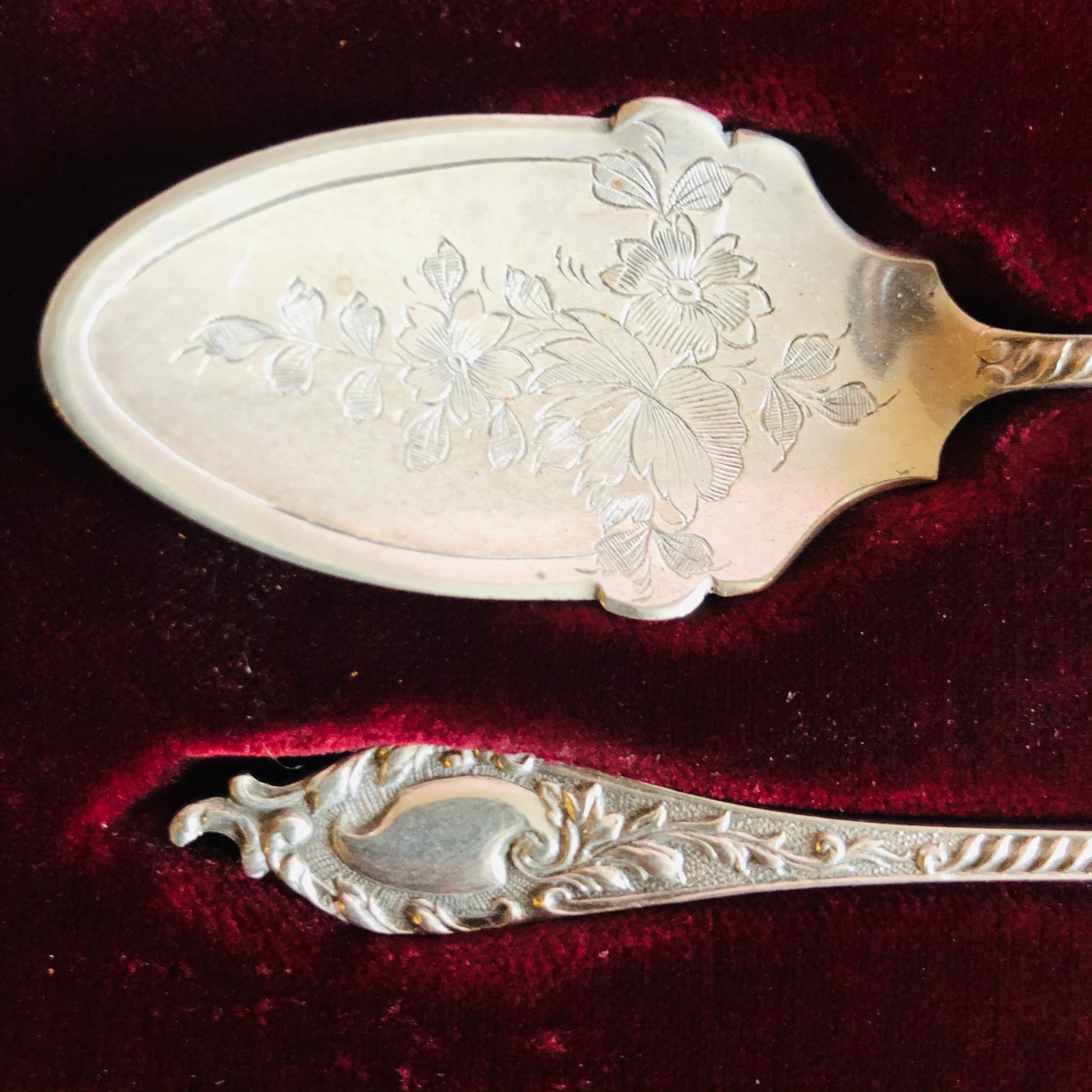 Antique Silver Engraved Preserve Spoons