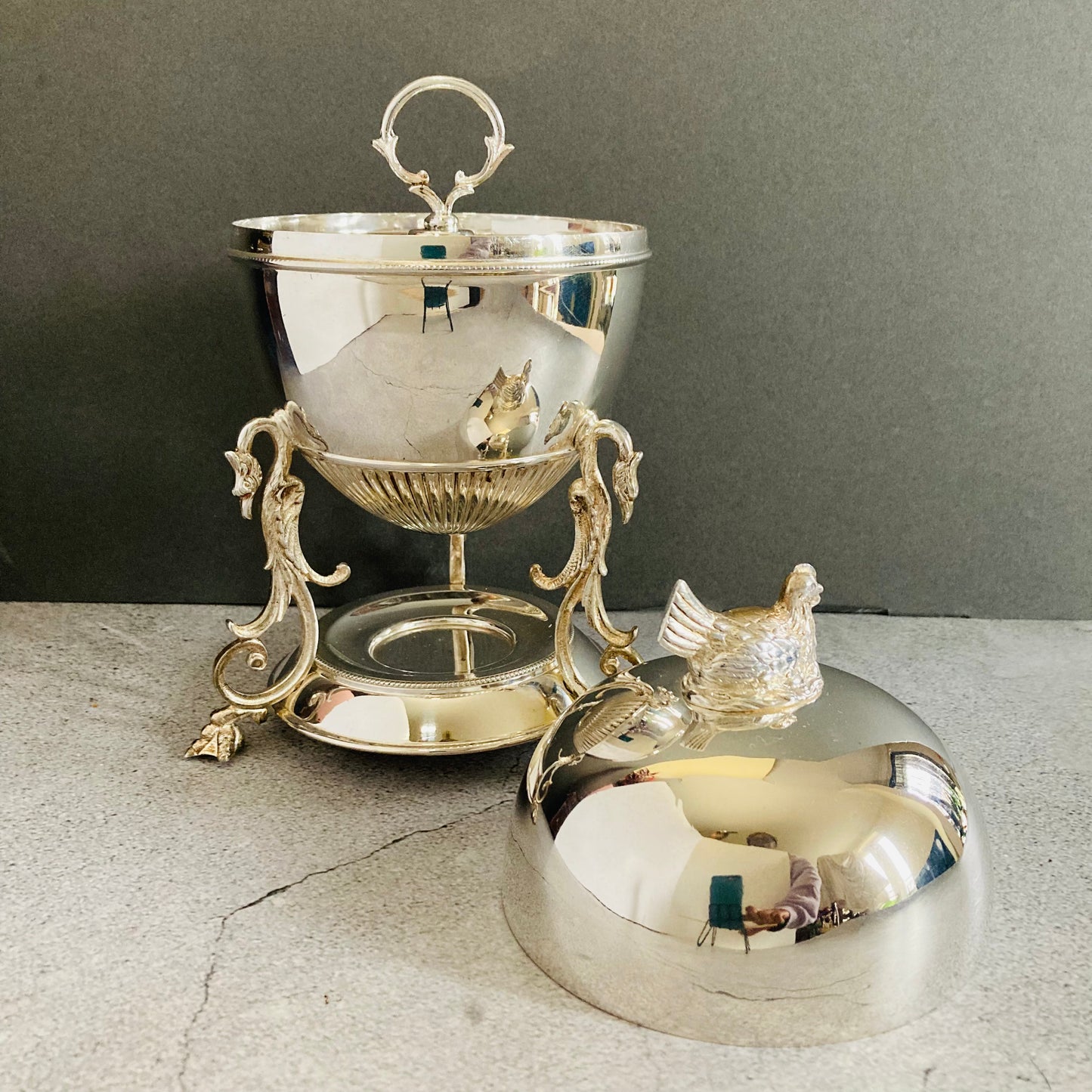 The Groom Heidi - Victorian Silver Egg Coddler with Hen Finial