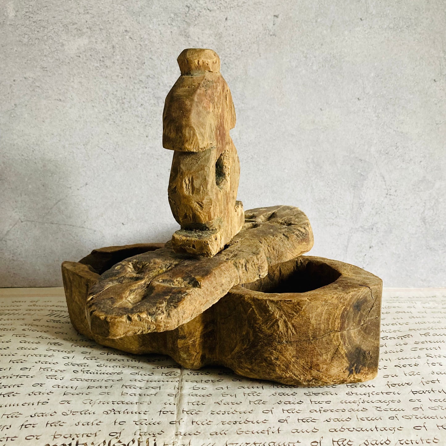 Antique Indian Wooden Spice Box Swivel Lid