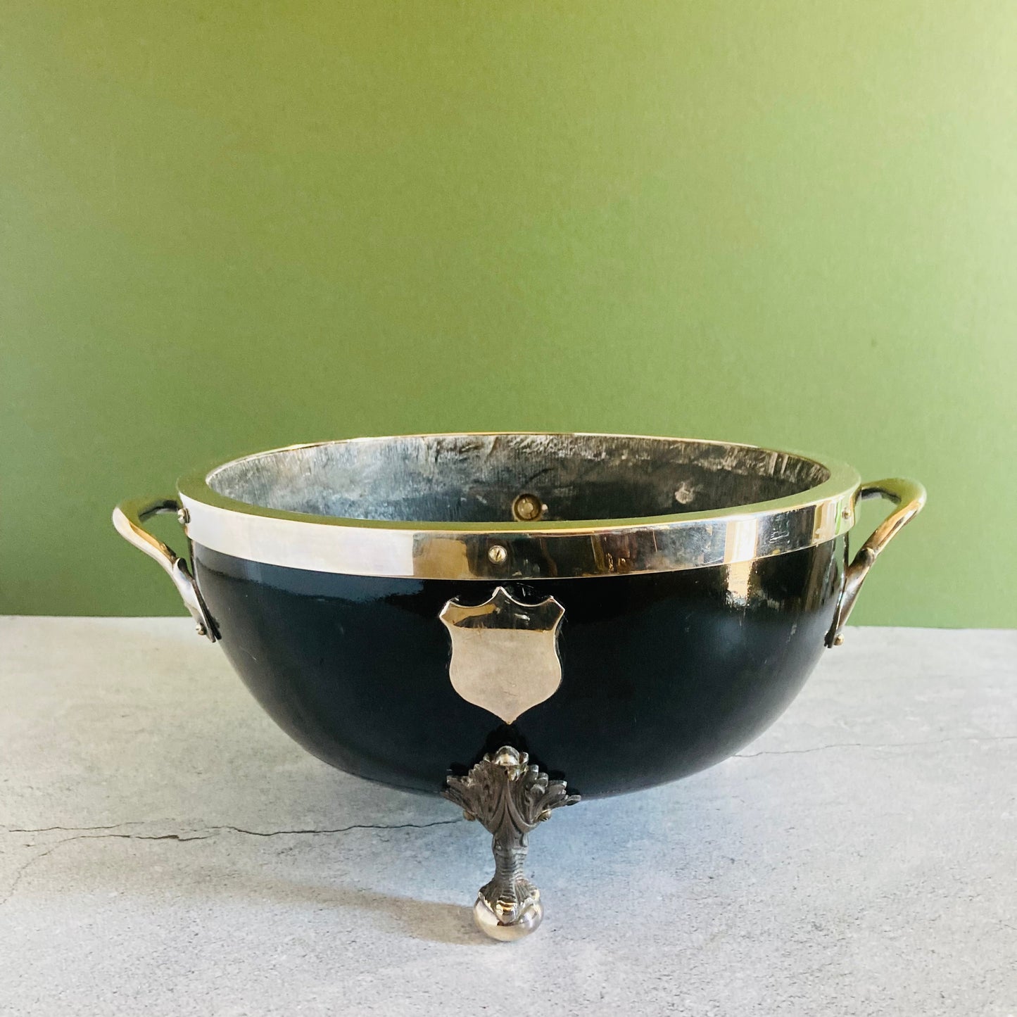 Antique and Awesome Wooden and Silver Salad Trophy Bowl