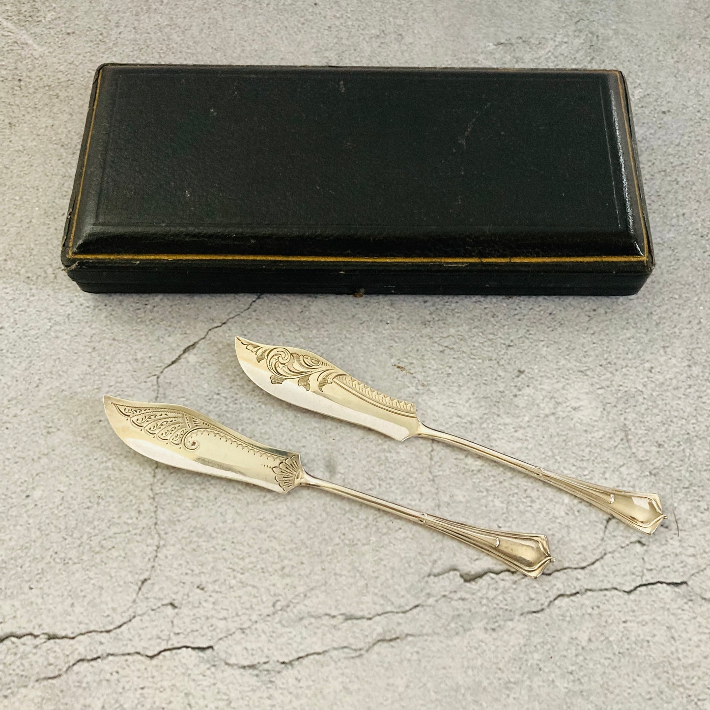 Antique Silver Engraved Miniature Butter Knives