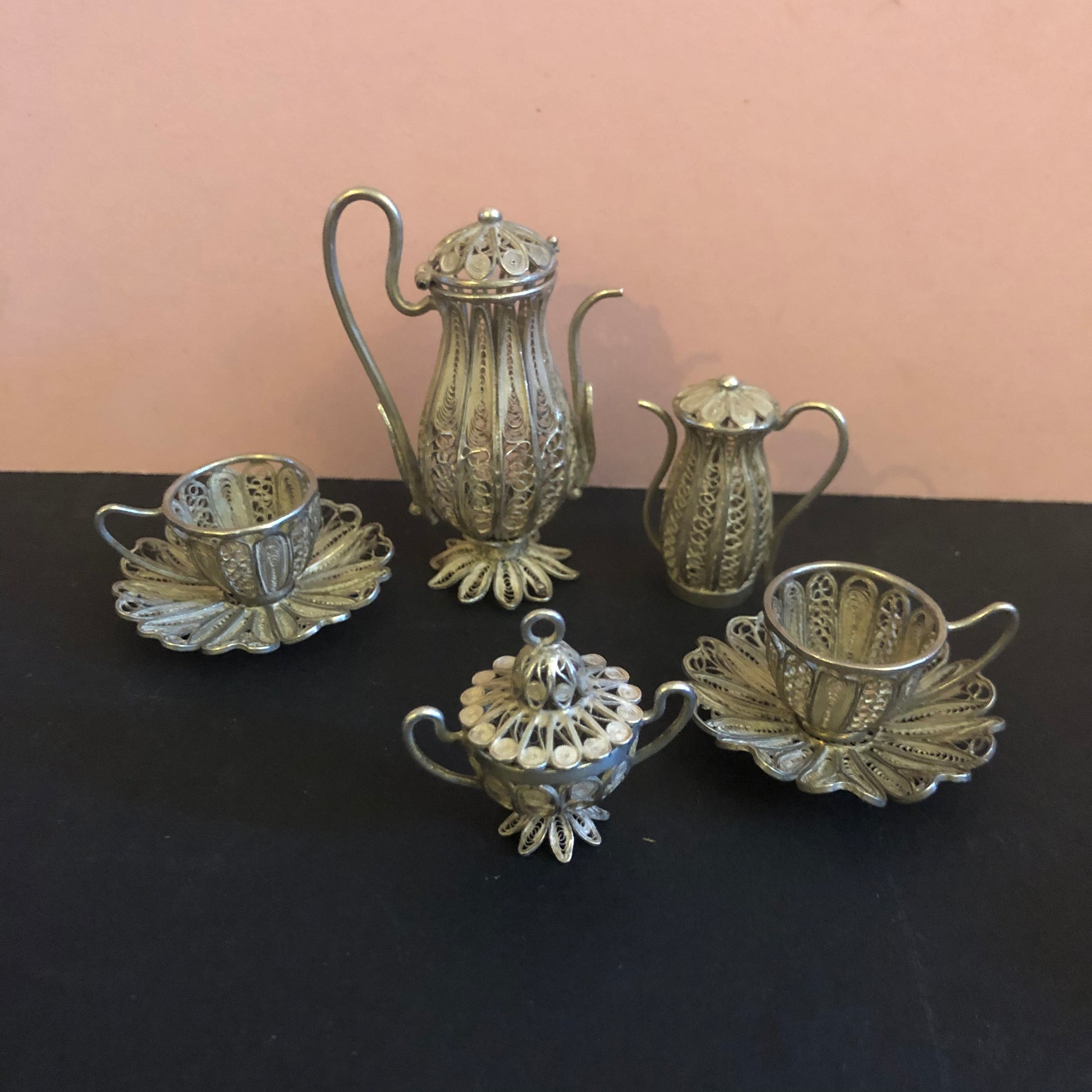 Antique Silver Miniature Filigree Set |  Rare Dolls House Furniture