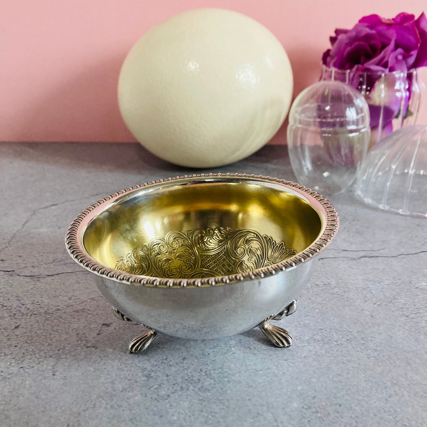 Antique Ostrich Egg and Silver Plate Ostrich Cup