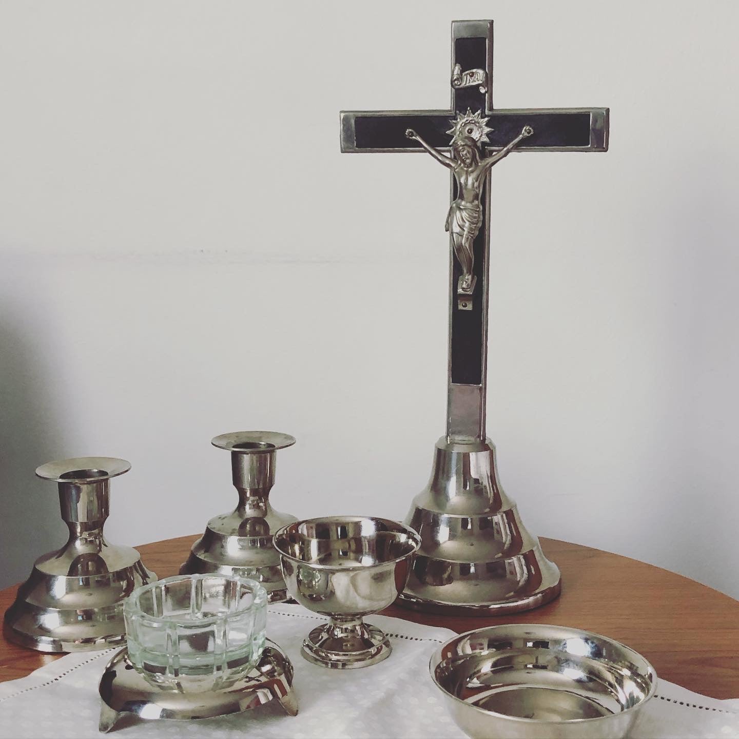 Religious Last Rites Silver Dishes | Vintage Tea Lights Candle Holder