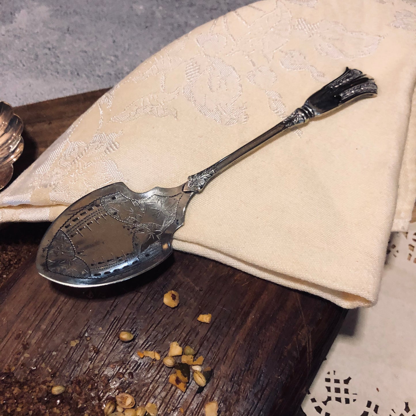 The Headhunter Lance - Antique Engraved Jam / Dessert Spoon