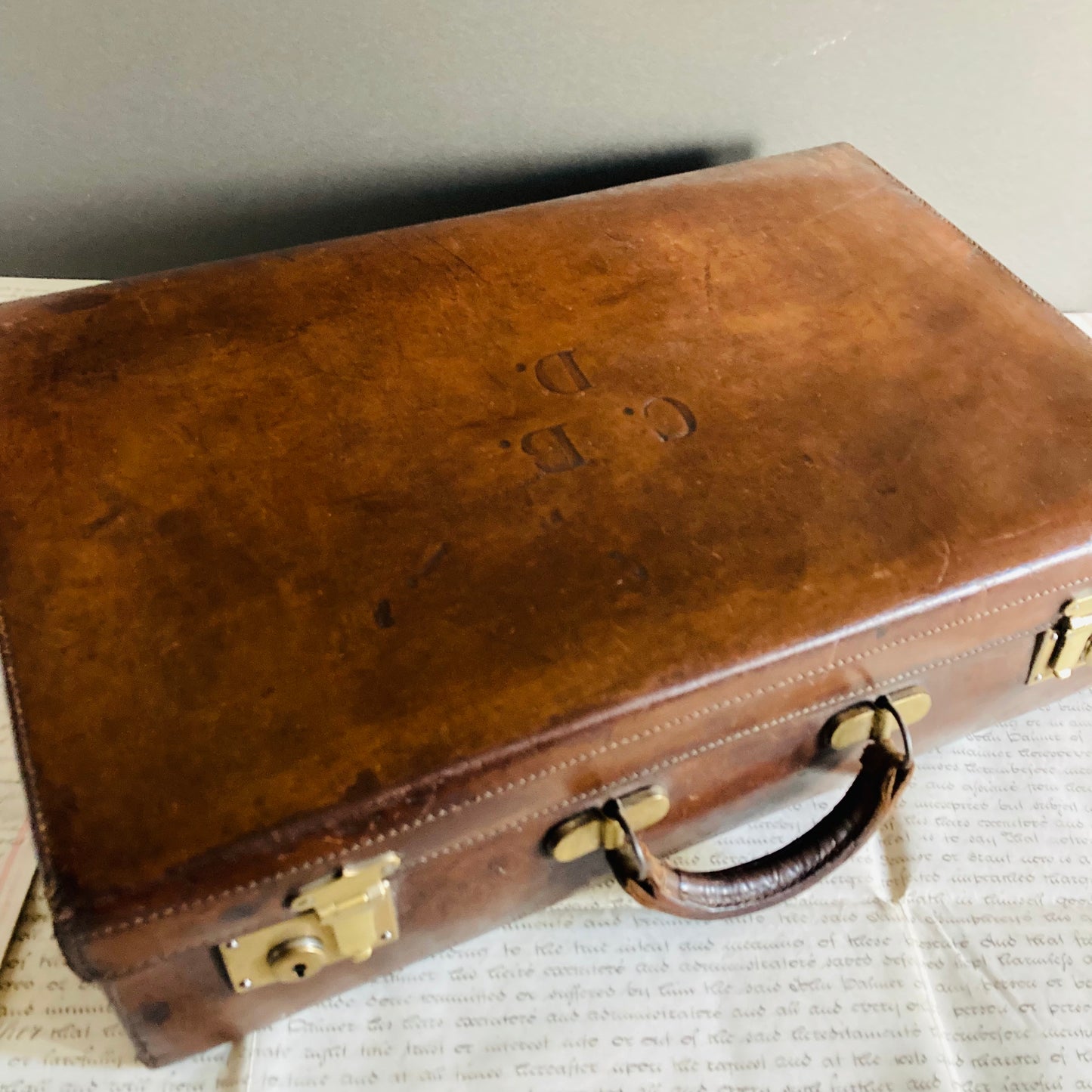 Vintage Brown Leather Suitcase