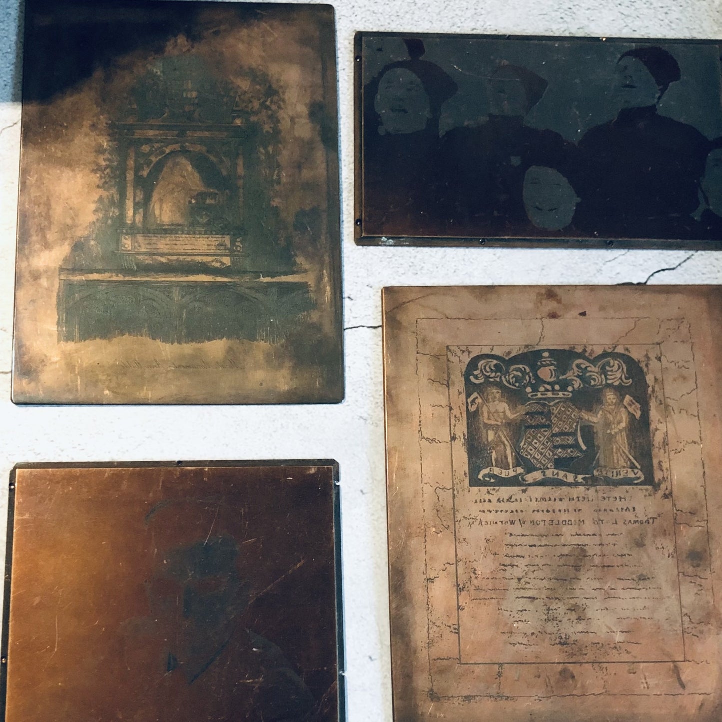 Antique Etched Copper Printing Plate Of Monument to Anne Wylde