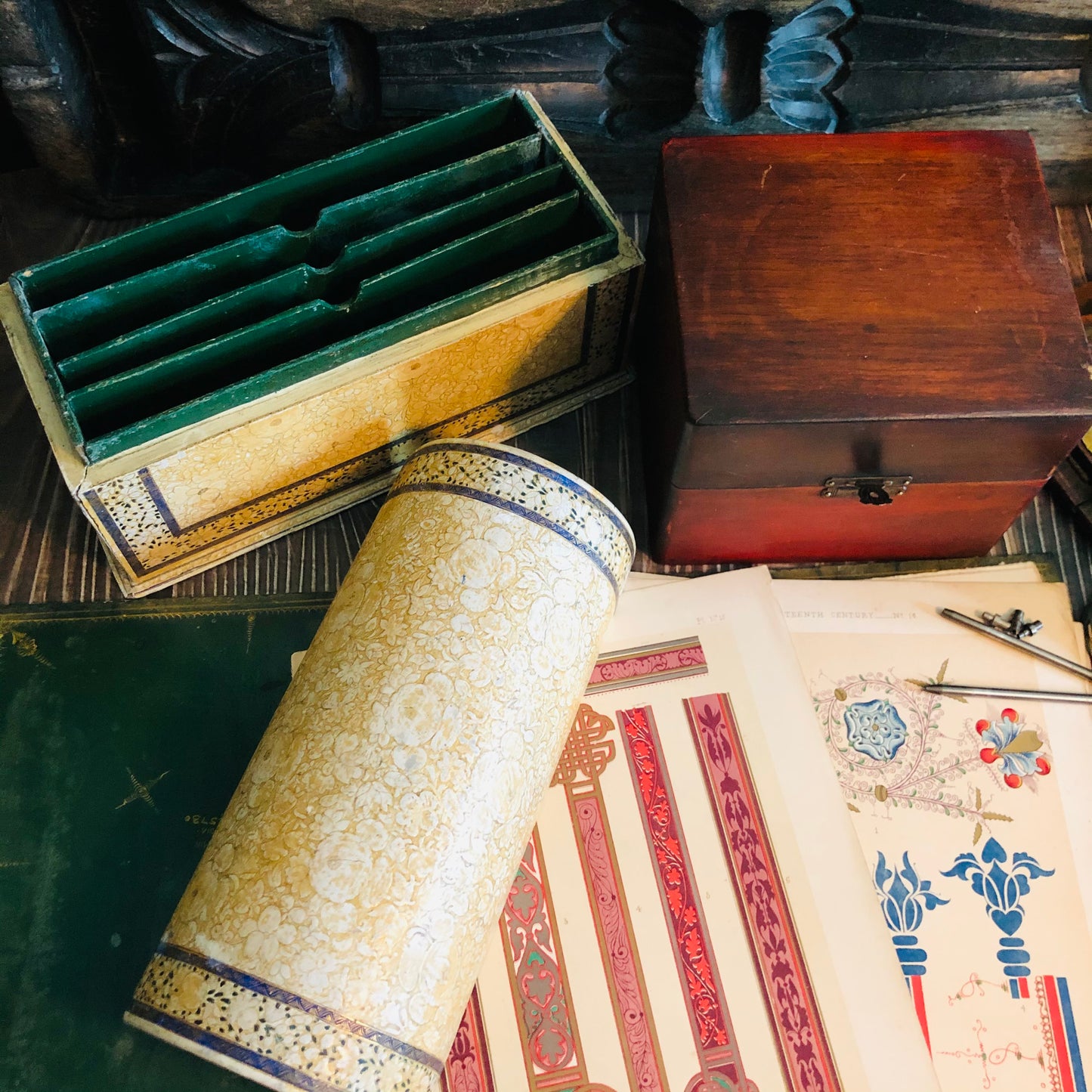 Antique Kashmir Paper Mache Letter Holder