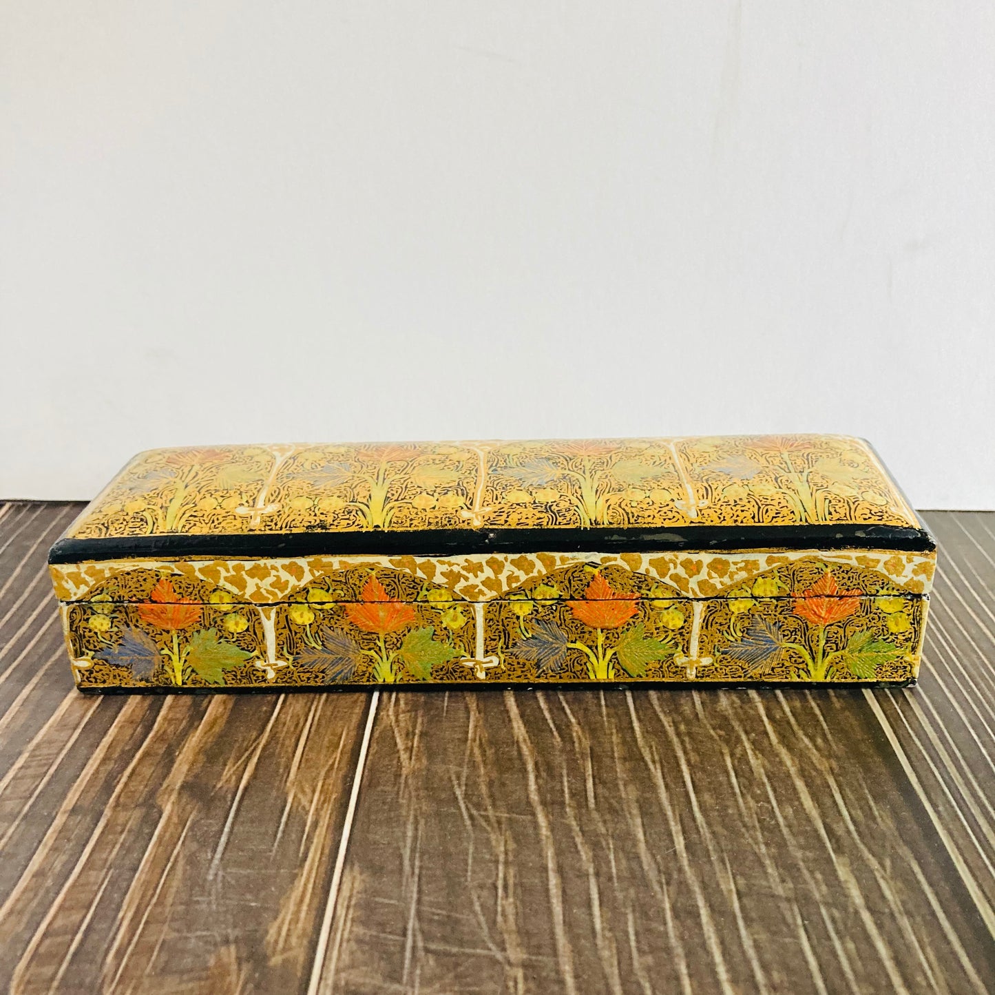 Vintage Paper Mache Kashmir Long Box | Pencil Case