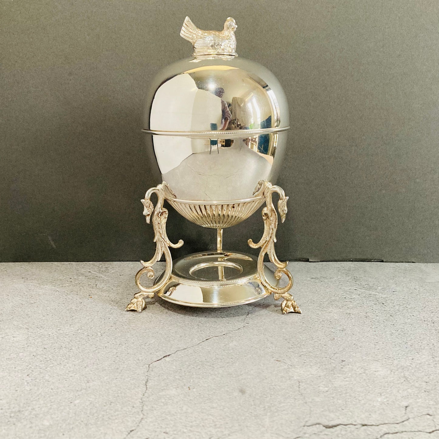The Groom Heidi - Victorian Silver Egg Coddler with Hen Finial