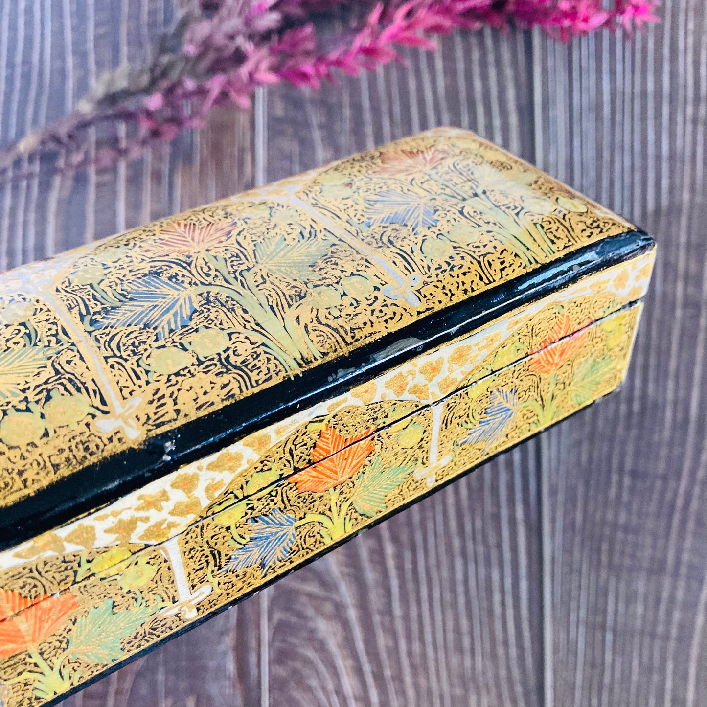 Vintage Paper Mache Kashmir Long Box | Pencil Case