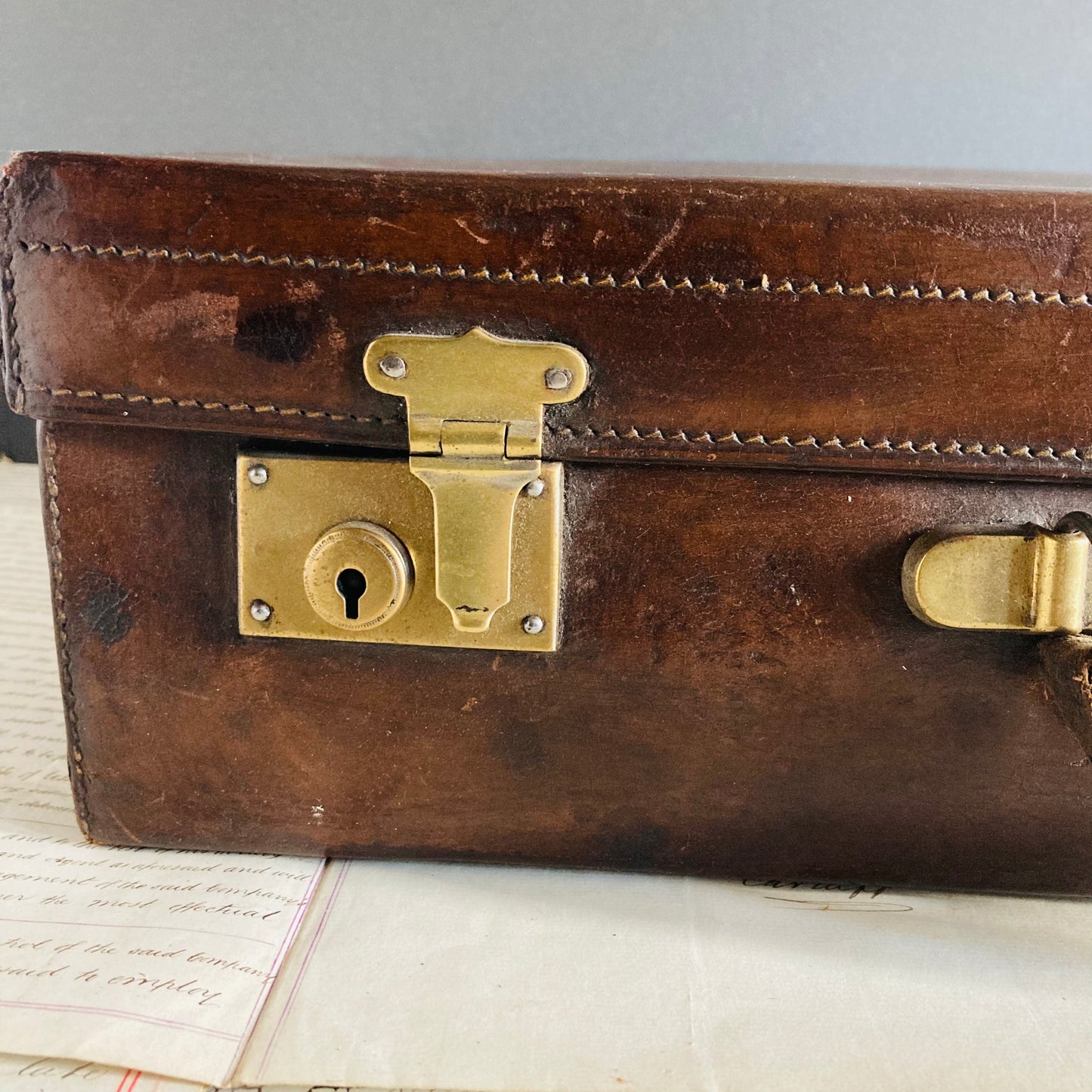 Vintage Brown Leather Suitcase