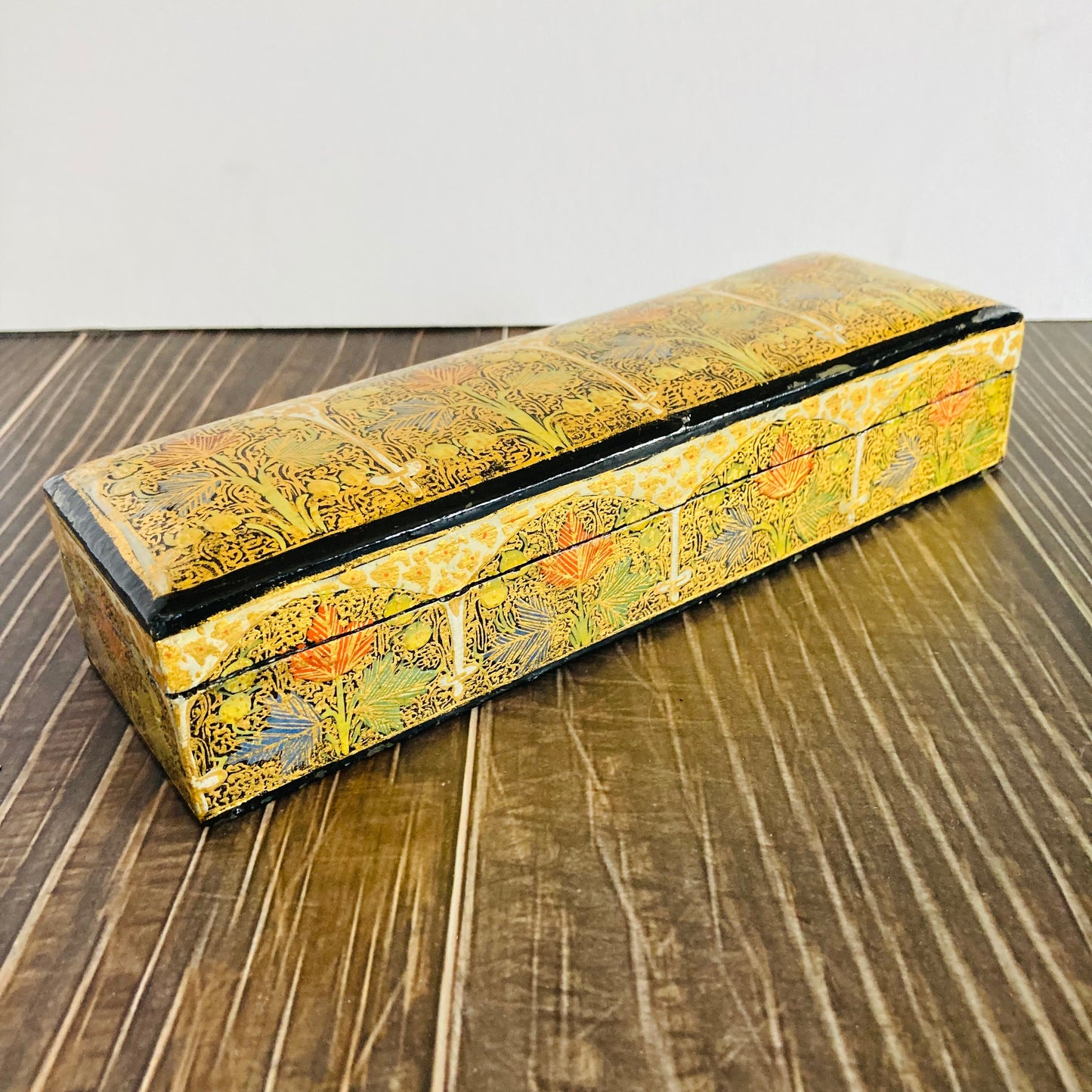 Vintage Paper Mache Kashmir Long Box | Pencil Case