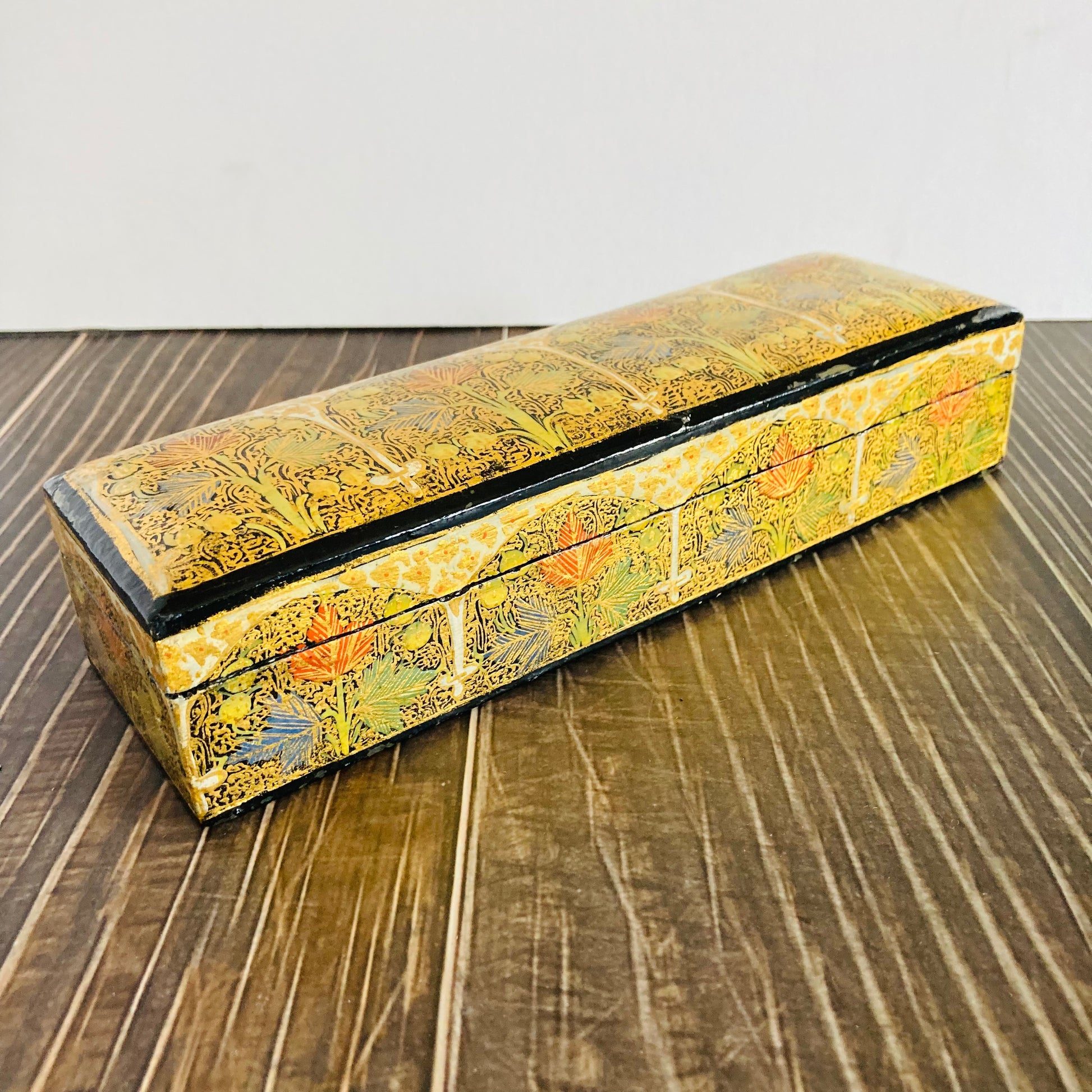 Vintage Paper Mache Kashmir Long Box | Pencil Case