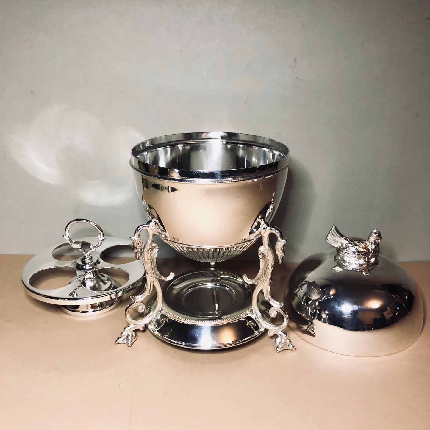 The Groom Heidi - Victorian Silver Egg Coddler with Hen Finial