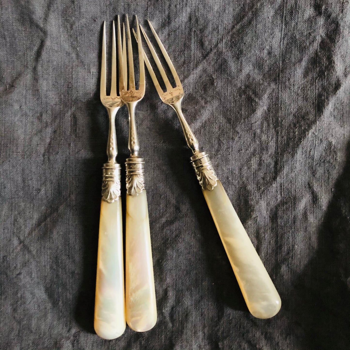 Antique Silver Mother Of Pearl Handle Forks | Cheese Board Accessory