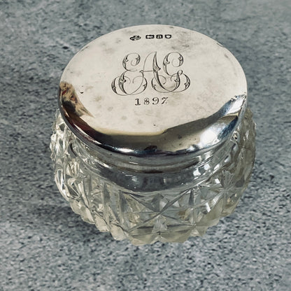 Antique Silver Topped Jar | Vanity Bottle Birmingham 1886
