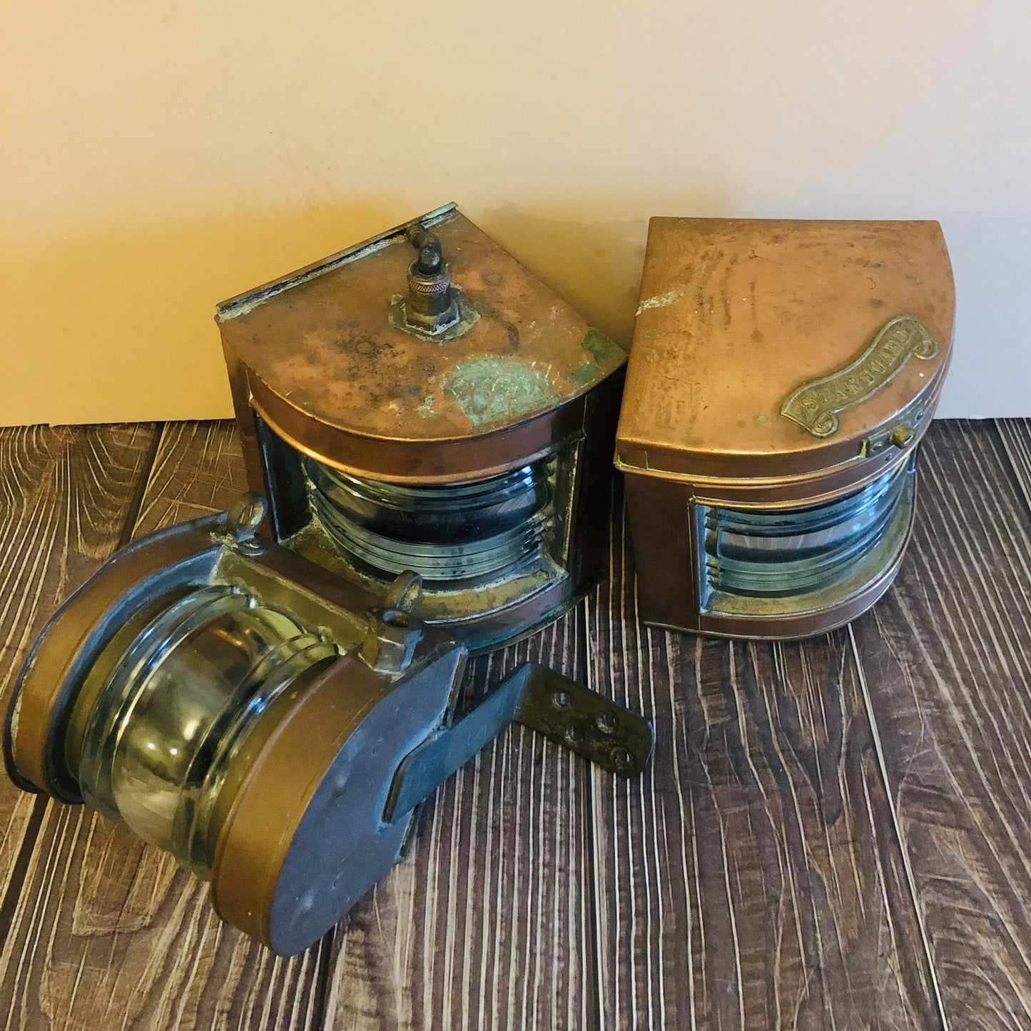 Antique Copper Ship Navigation Lights Interior Design Piece