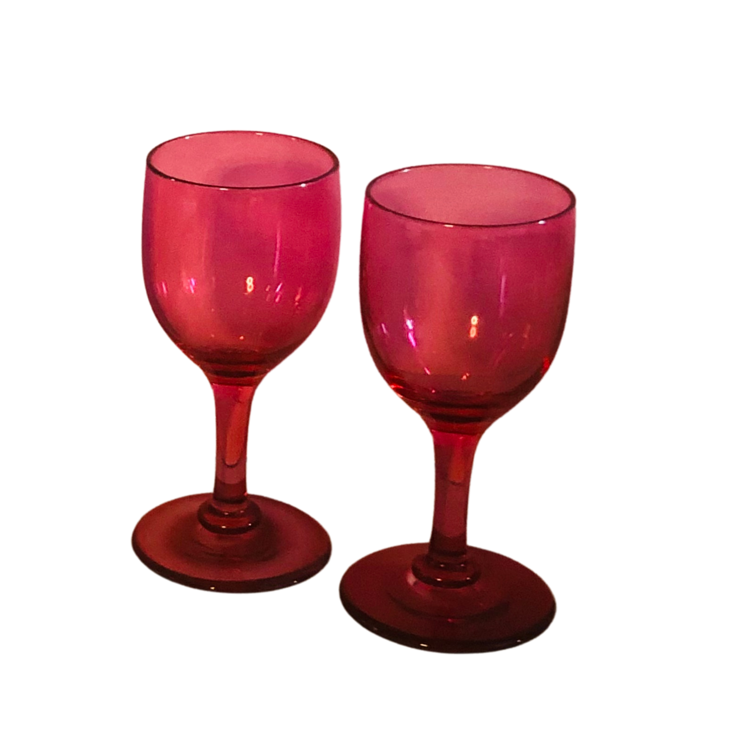 Antique Handblown Cranberry Pink Vintage Wine | Liquor Glasses