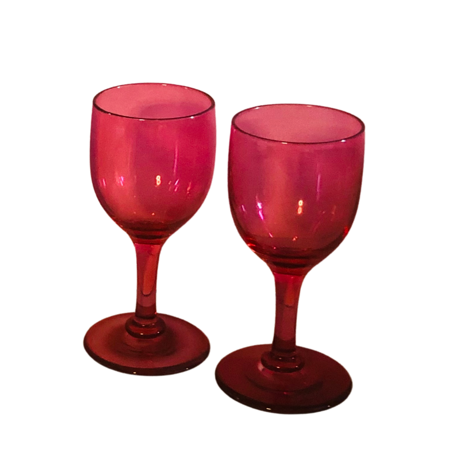 Antique Handblown Cranberry Pink Vintage Wine | Liquor Glasses