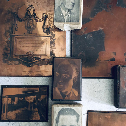Vintage copper printing plate factory warehouse