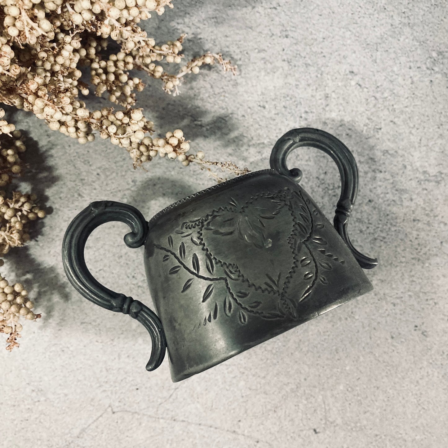 Antique English Pewter Engraved Sugar Bowls