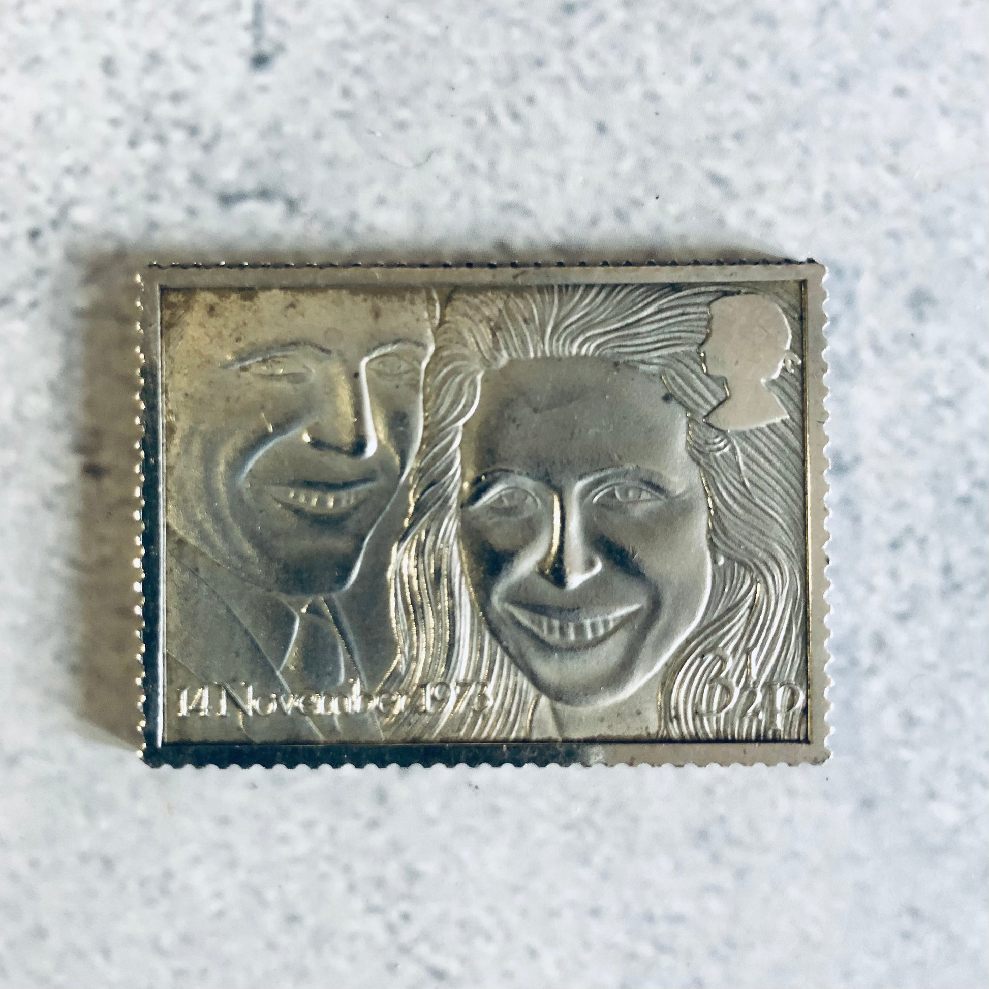 Vintage Silver Stamp HRH Princess Anne & Captain Mark Phillips