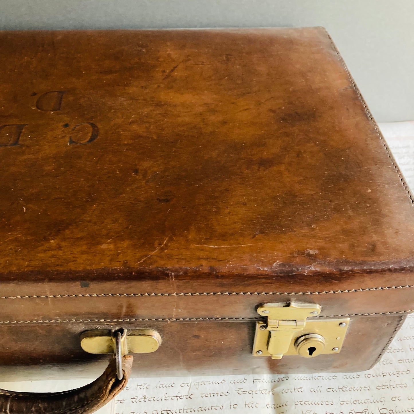 Vintage Brown Leather Suitcase