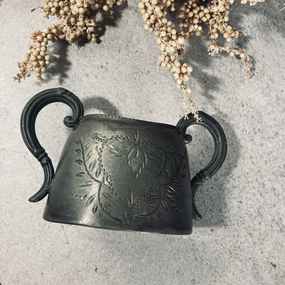 Antique English Pewter Engraved Sugar Bowls