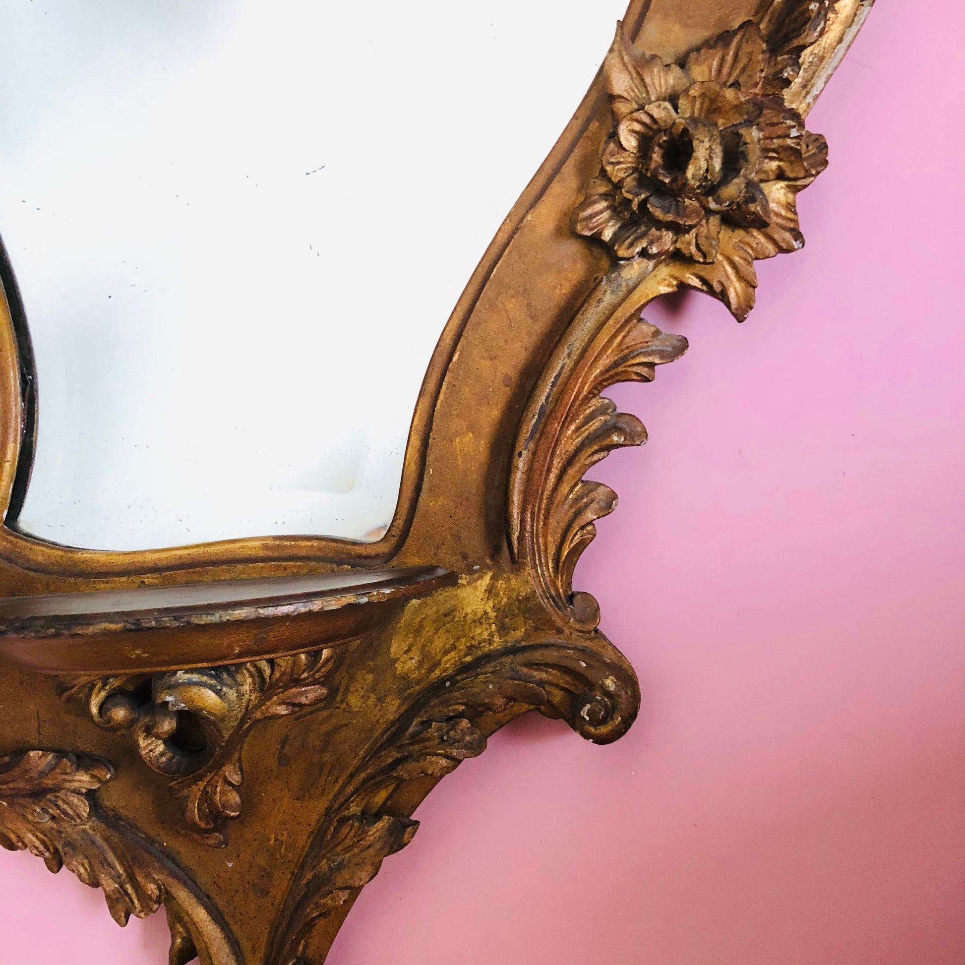 French Antique Wooden Carved Rococo Wall Mirror