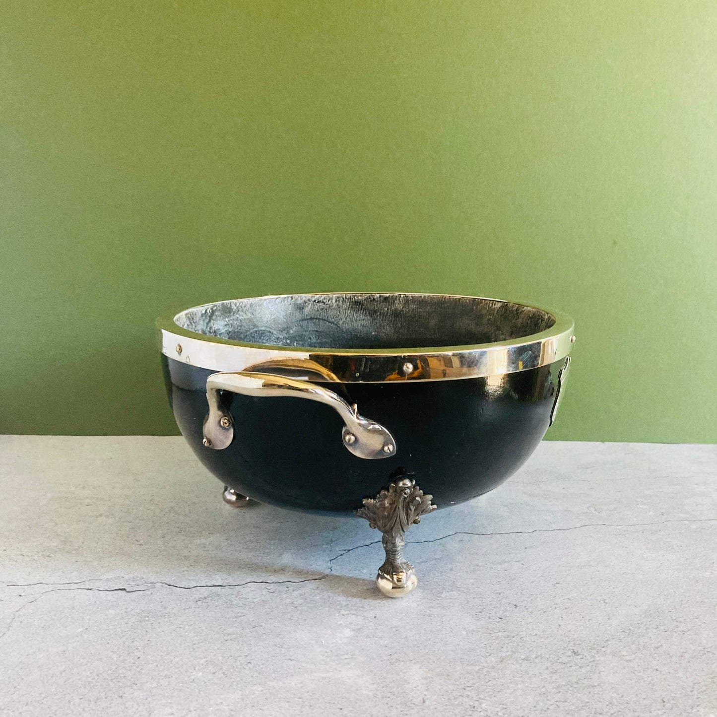 Antique and Awesome Wooden and Silver Salad Trophy Bowl