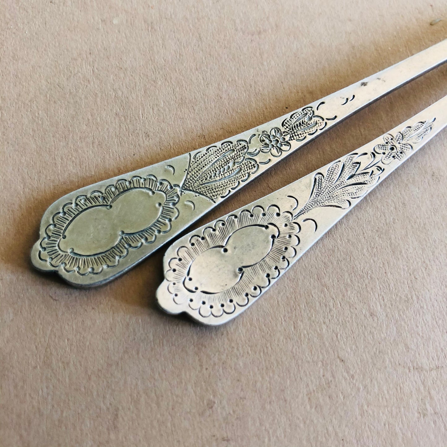 Unusual Antique Silver Engraved Nut Picks. William Hutton and Sons