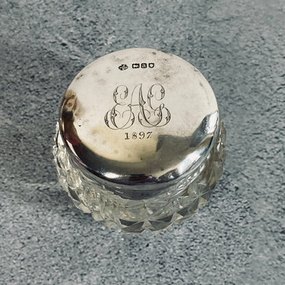 Antique Silver Topped Jar | Vanity Bottle Birmingham 1886