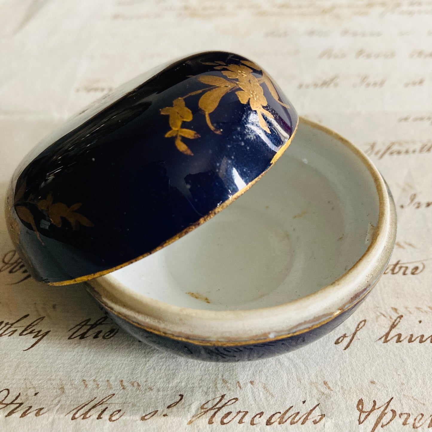 Vintage Cobalt Blue Glaze Trinket Pot