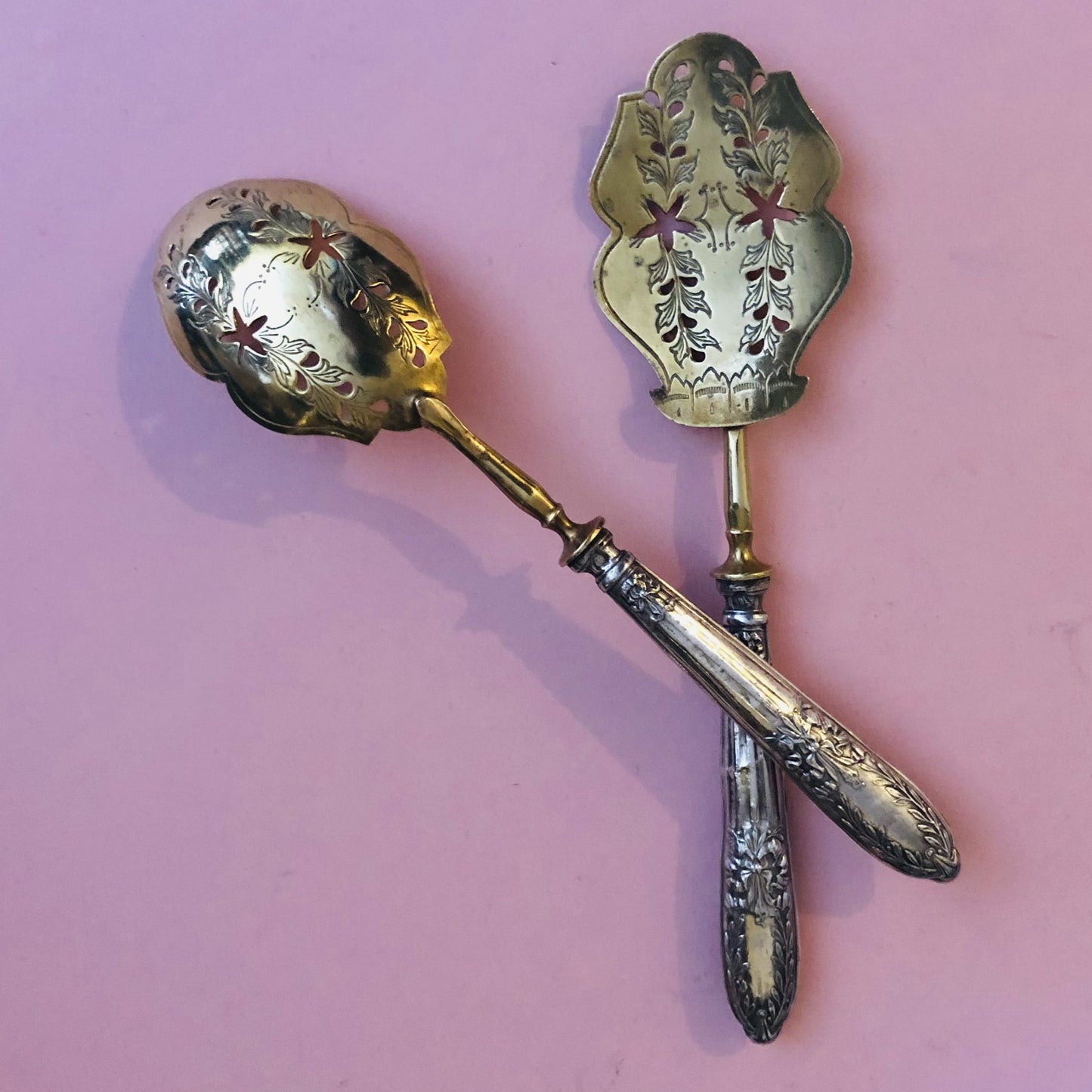 Antique Silver French Dessert Hors D'Oeuvre Spoons, Repose Handles