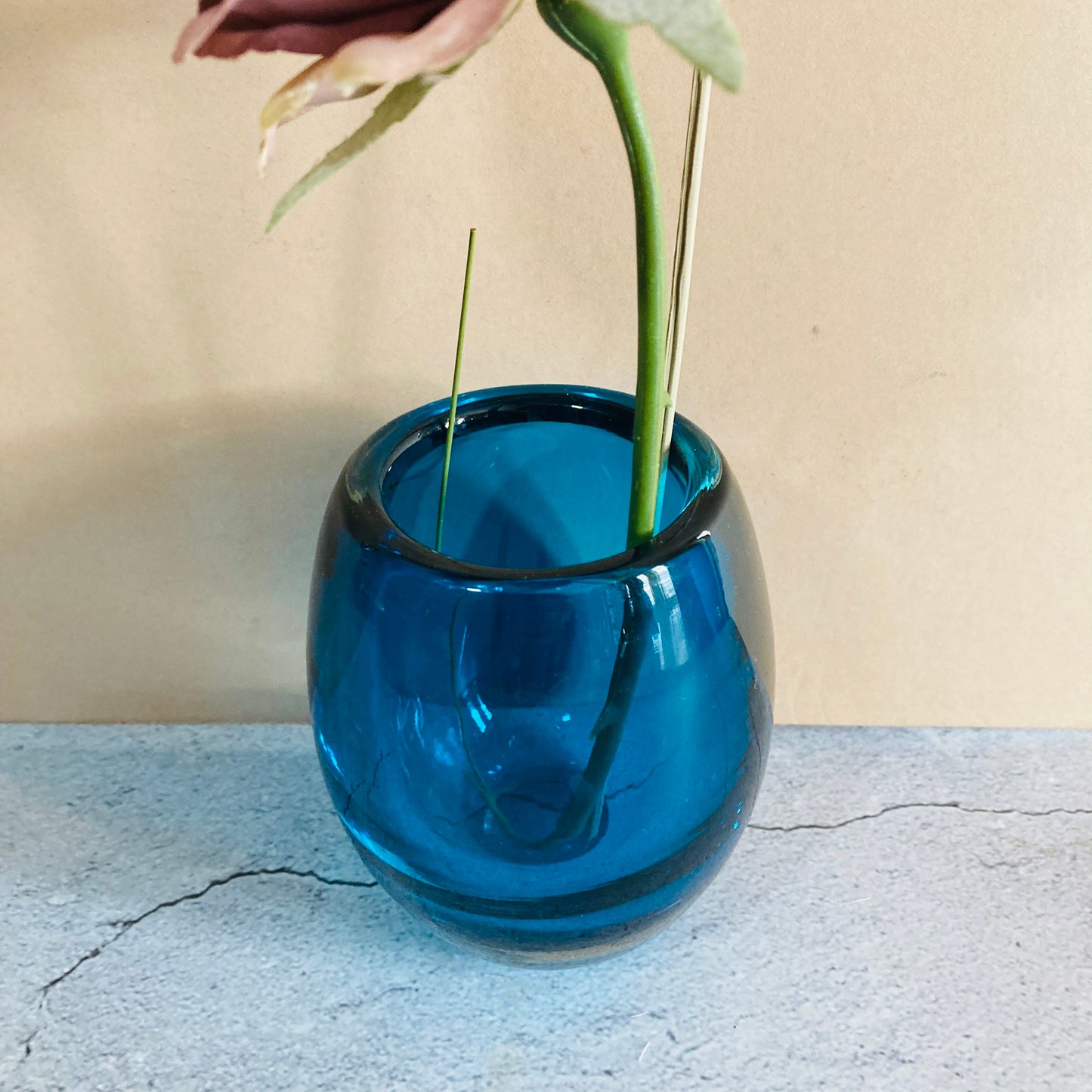 Mid Century Vintage Blue Glass Vase