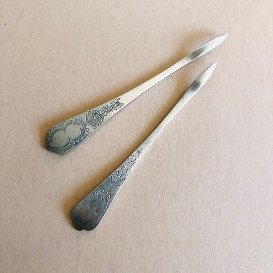 Unusual Antique Silver Engraved Nut Picks. William Hutton and Sons